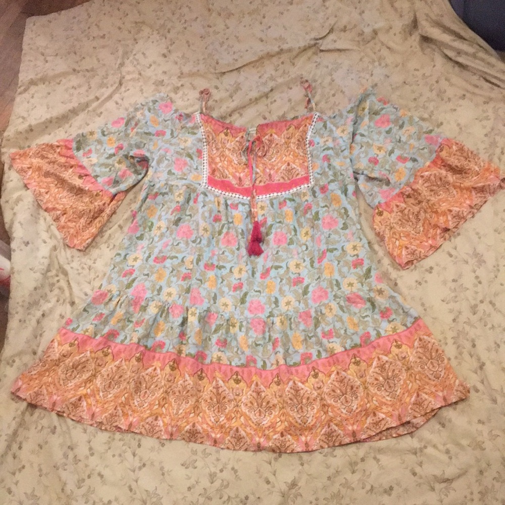 RusttyDustty Floral Print Cold Shoulder Ruffle Hem Dress